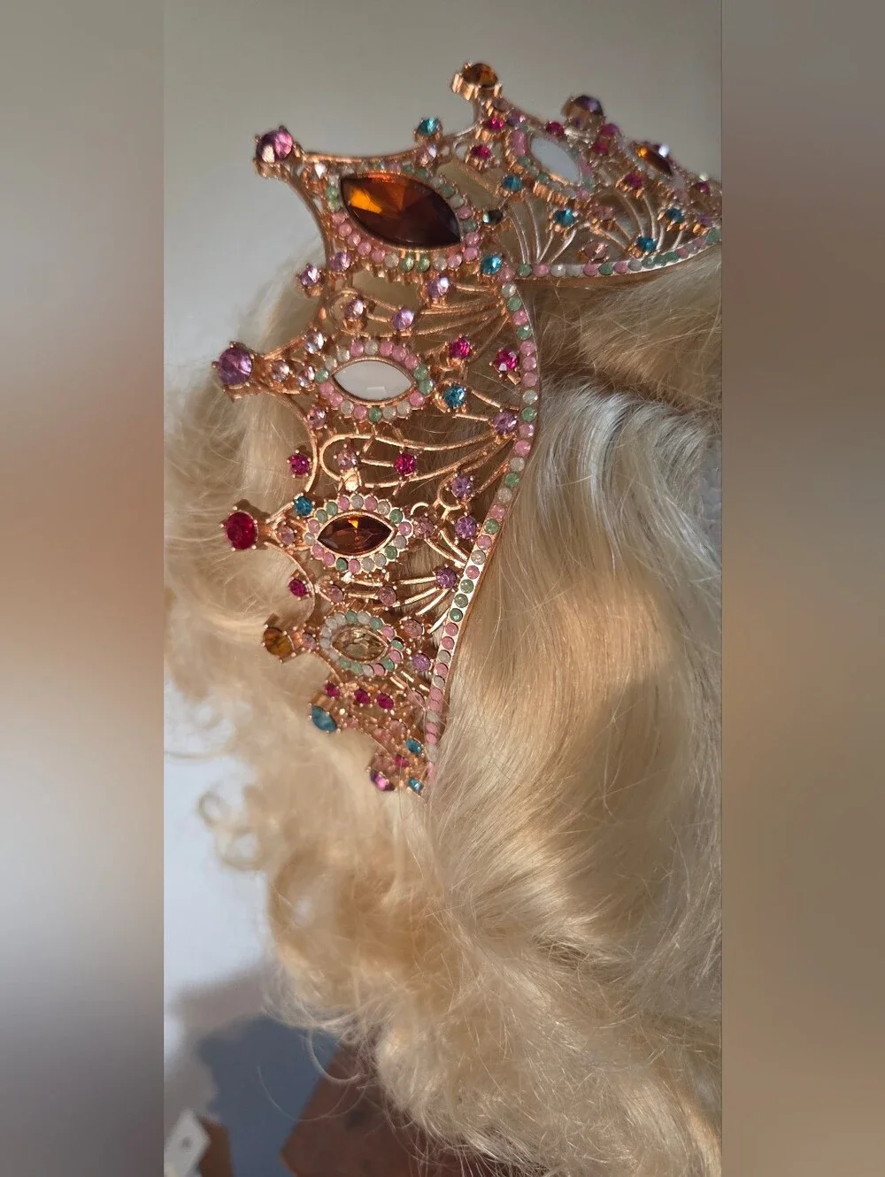 Rose Gold Jeweled Tiara Headpiece - Blonde Hair Accessory